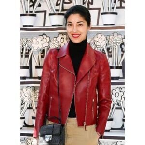 Caroline Issa Red Leather Jacket Italy Sz. 6